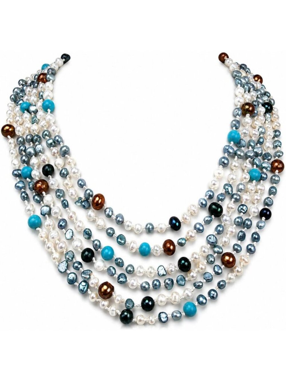 Elegant 24" Multi-Strand Freshwater Pearl Necklace, Colorful Rice Pearls, Luxury